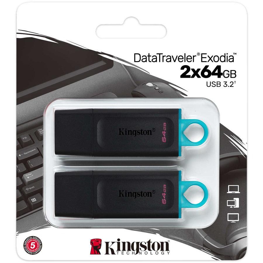 FLASH TECHNOLOGIE KINGSTON, 64Gb Usb3.2 Gen 1 Datatraveler,Exodia Black+ Teal 2 Pieces