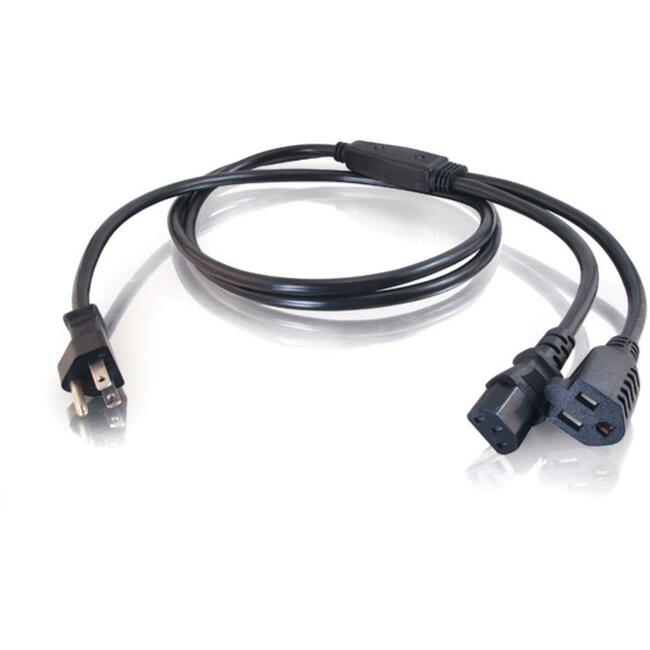 C2G, 6Ft 16 Awg 1-To-2 Power Cord Splitter (Nema 5-15P To 1 Nema 5-15R + 1 Iec320C13)