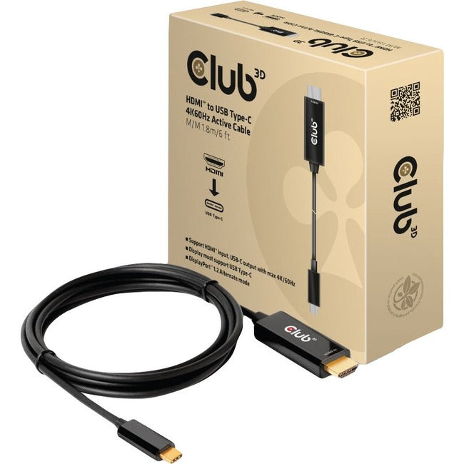 CLUB 3D, 6Ft Hdmi To Usb-C 4K60Hz,Active Cable M/F Support Dp1.2