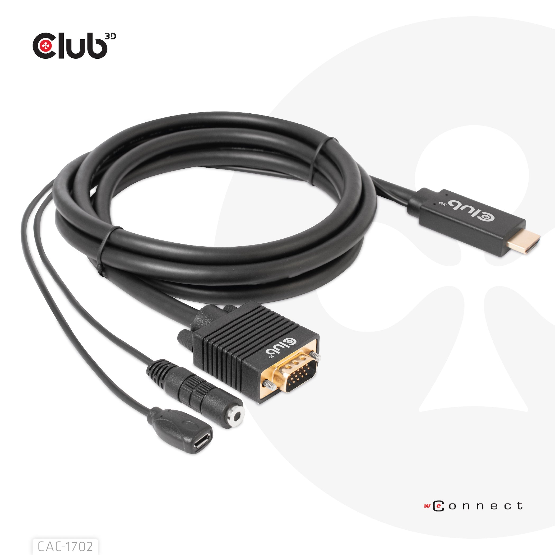 CLUB 3D, 6Ft Hdmi To Vga Cable Full Hd,1080P 3.5Mm Audio+Musb For Power