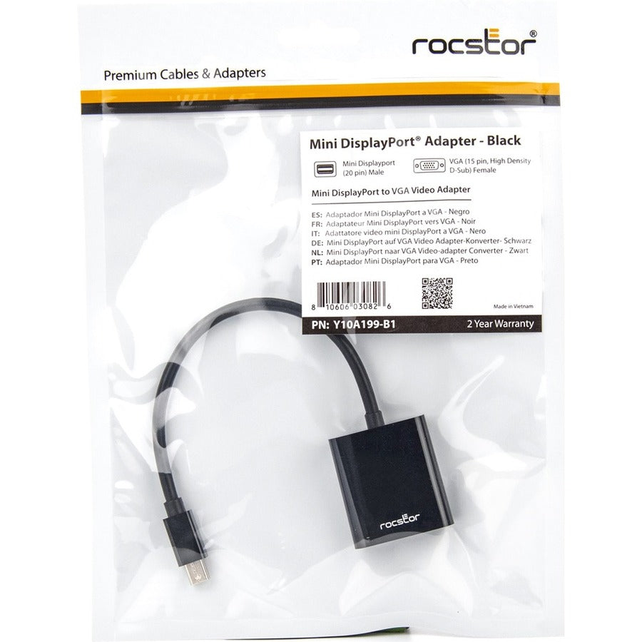 ROCSTOR, 6In Mini Displayport To Vga,Male To Female Adapter Noir