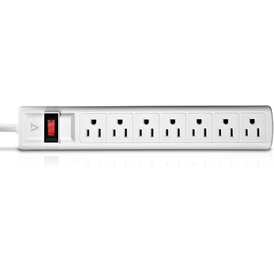 V7, 7 Outlet Surge Protector 1050J,12Ft Cord 125V Strip White