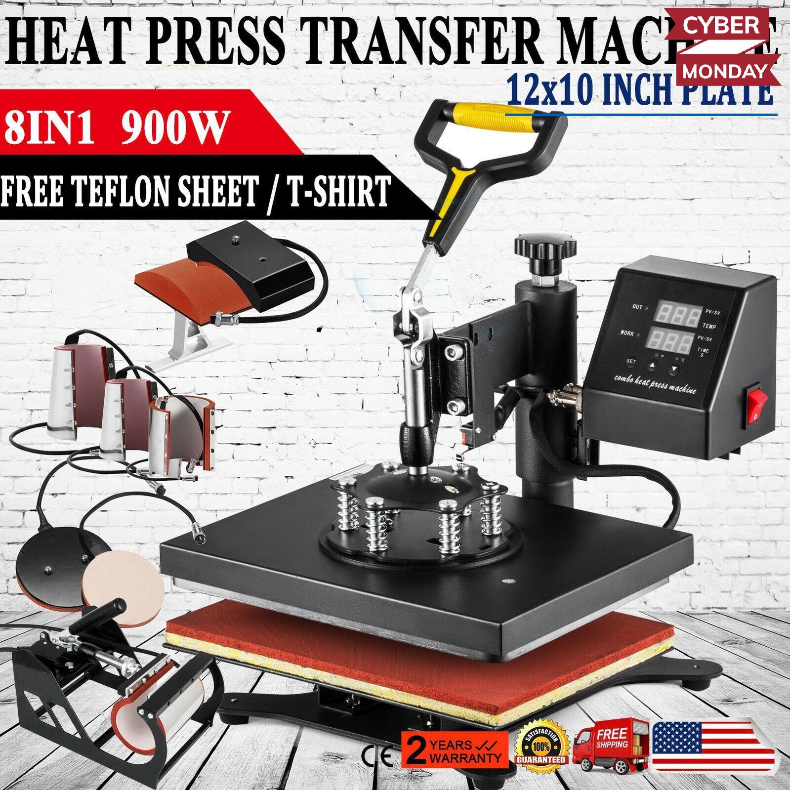 TeciSoft, 8 In 1 Digital T-Shirt Heat Press Machine Sublimation For Mug Plate Hat Printer