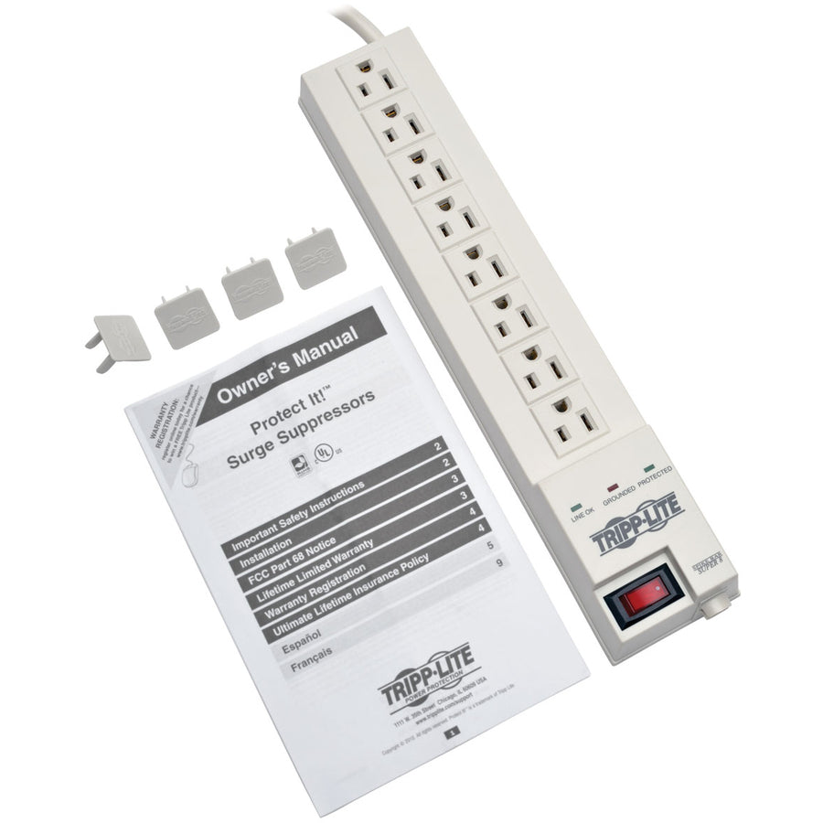 Tripp Lite par Eaton, 8 Outlet Surge Strip 8 Ft Cord,1080 Joules 120V Home Computer