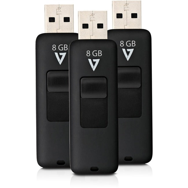 V7 MEMOIRE, 8Gb Flash Usb2.0 Blk Combo Pack, Of 3 Retractable Connector Rtl