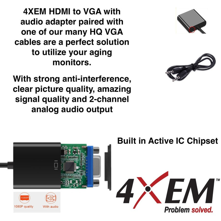 4XEM Corporation, 8In Hdmi To Vga Male Female,With Audio Adapter Converter 1080P (Adaptateur Hdmi vers Vga mâle femelle, avec audio)