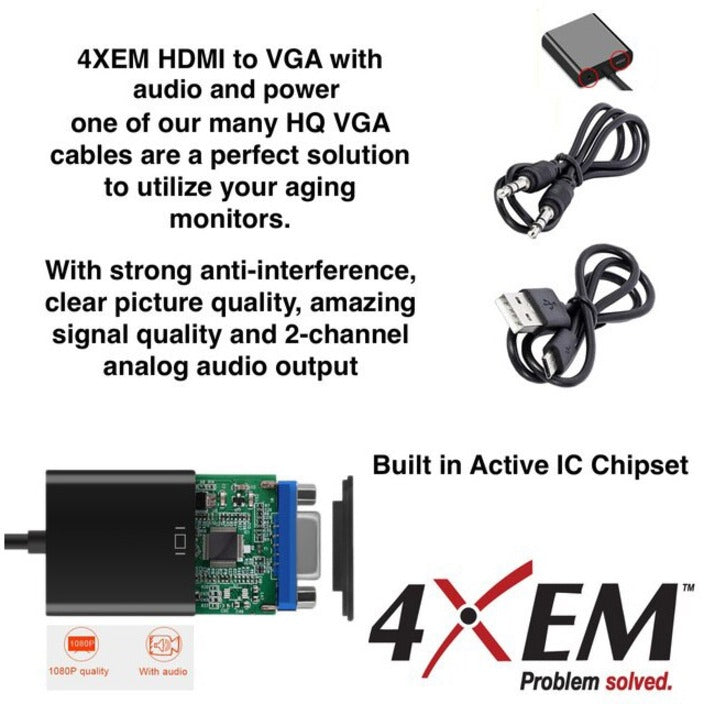 4XEM Corporation, 8In Hdmi To Vga Usb Power With,Audio Male And Female Adapter 1080P 4Xhdmivgaapb