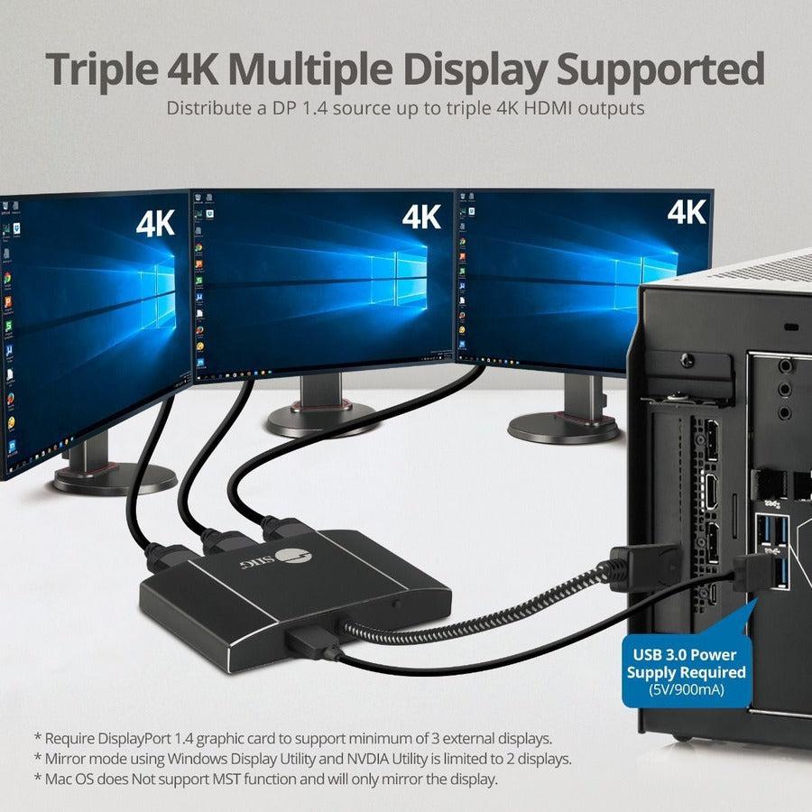 SIIG, 8K 1X3 Displayport 1.4 To Hdmi Mst Hub Splitter