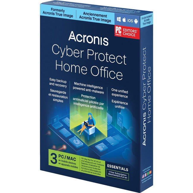 Acronis, Inc, Acronis Cyber Protect Home Office Essentials - Licence d'abonnement - 3 ordinateurs, nombre d'appareils mobiles illimité - 1 an