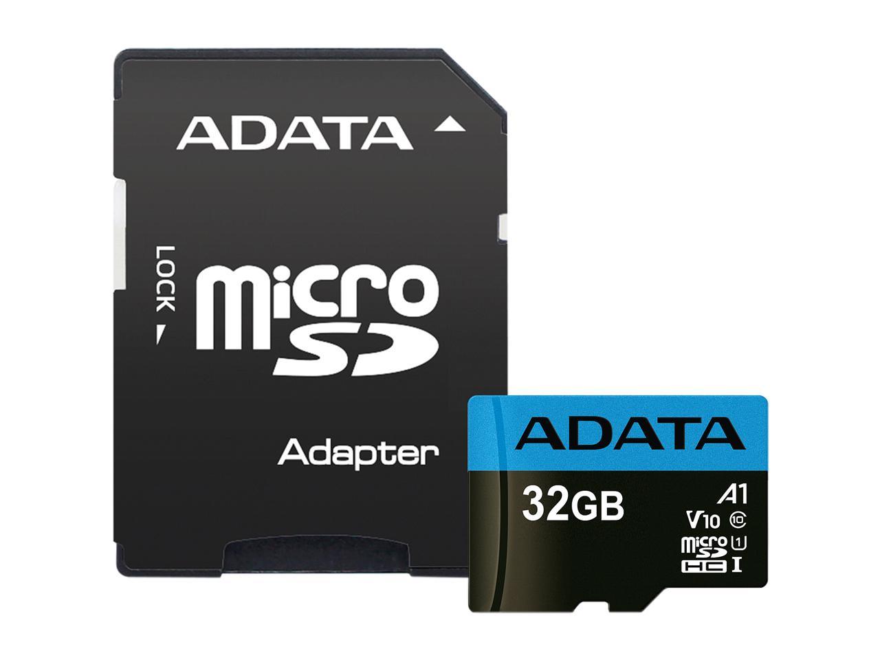 ADATA, Adata 32Gb Premier Microsdhc Uhs-I / Class 10 V10 A1 Memory Card With Sd Adapter, Speed Up To 100Mb/S (Ausdh32Guicl10A1-Ra1)