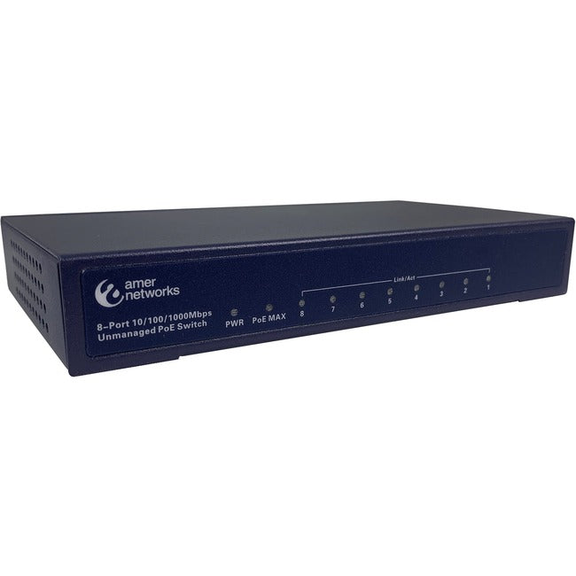 Amer Networks, Inc, Commutateur Gig Poe Af/At 8 ports, 802.3Af/At 96W sans ventilateur, boîtier métallique