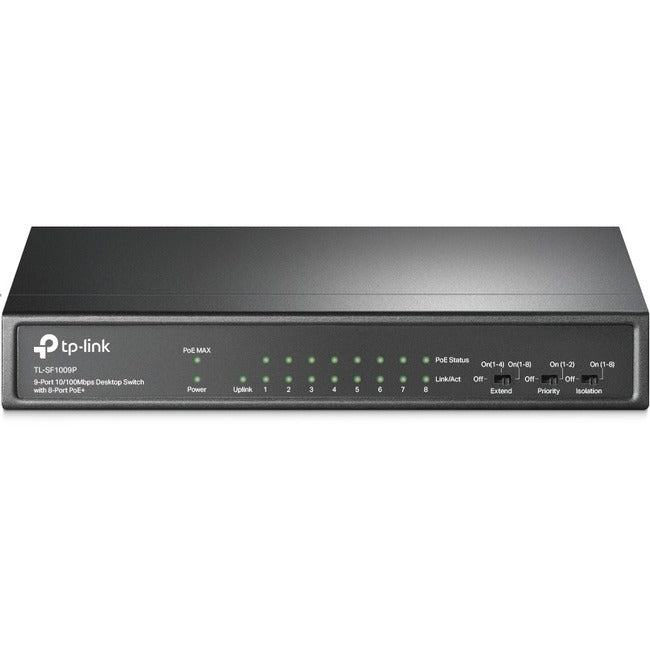 TP LINK, Commutateur de bureau 9 ports 10/100 Mbps, avec 8 ports Poe+.