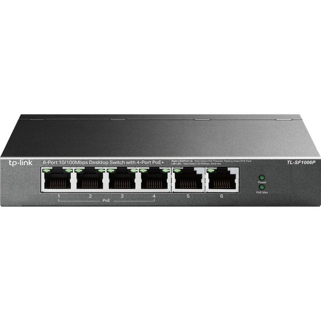 TP LINK, Commutateur de bureau à 6 ports 10/100 Mbps, avec 4 ports Poe+.